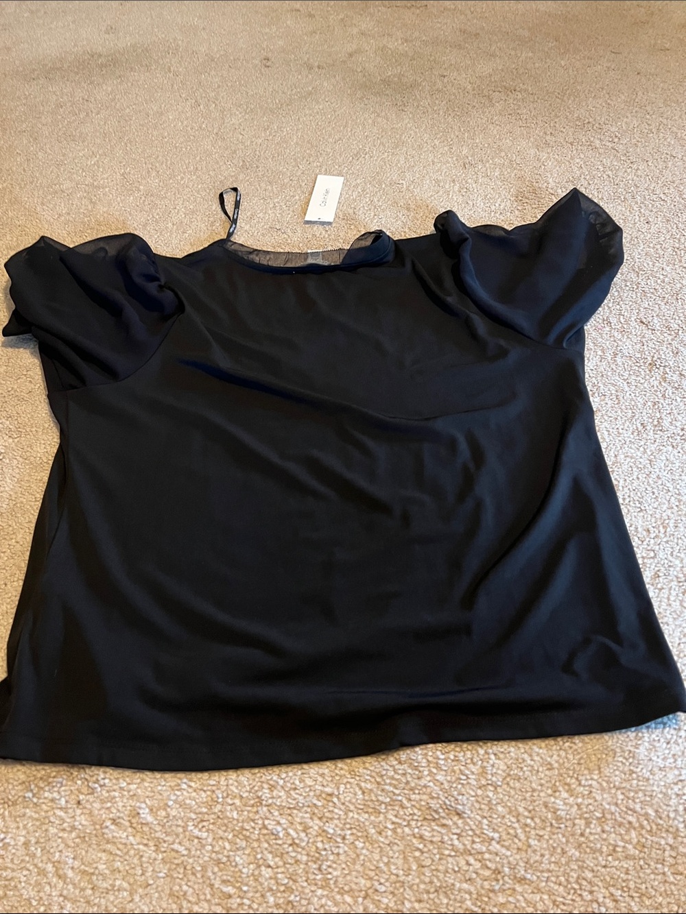 Calvin Klein Black Puff Sleeve V-Neck Blouse - Picture 4 of 5